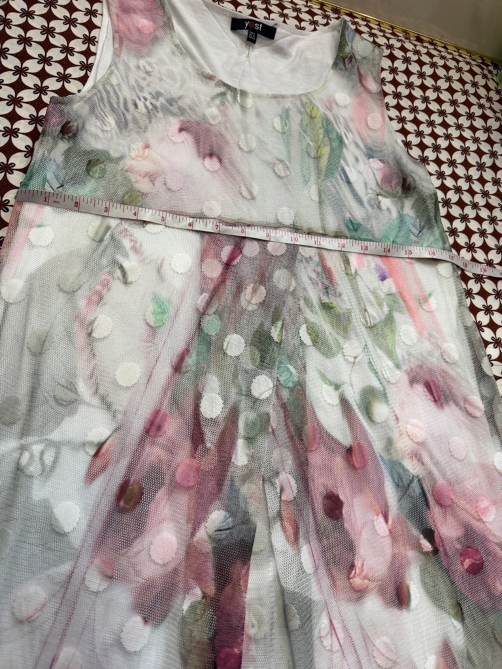 Sleeveless Floral netting over lining Polka Midi Dress - Picture 9 of 14